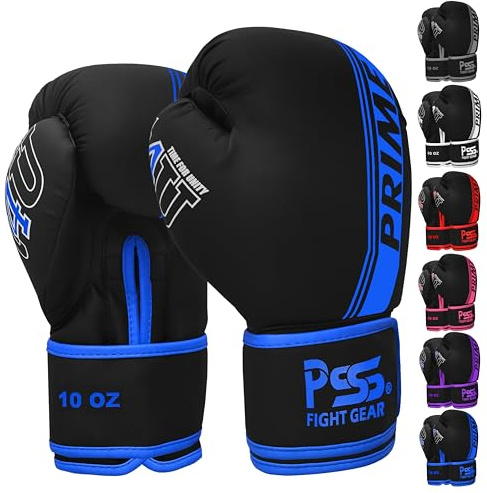 PSS Boxing Gloves for Kids/Youth Training Sparring, Kickboxing, Muay Thai, MMA, Heavy Punching Bag Mitts Focus Pads Workout Durable PU Leather, High-Density Foam Padding 4 6 8 10 Oz (Blue, 6 oz)