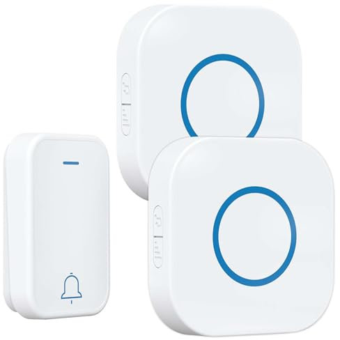 Sonnette de porte sans fil, portée de 350 m, kit extérieur sans fil, étanche, avec 2 récepteurs plug-in, 38 mélodies, 4 niveaux de volume, sonnette de porte d'entrée blanche