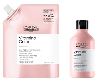 L'Oréal Professionnel Vitamino Color Shampoo 300ml and Refill pack 500mll for coloured hair, with Resveratrol