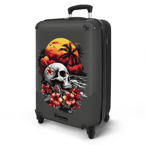 NoBoringSuitcases.com® Valise Cabine 55x35x25, Valise à roulettes, Bagages Rigide, Suitcase Légère, Trolley Cabine avec Crâne - Gris, Valise 10kg, Valise pour Avion