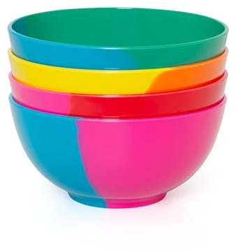 BlissHome Pure Prue Leith Melamine Bowls Set of 4 – Vibrant, Unique Colours, Perfect for Indoor & Outdoor Use – Durable, Contemporary Design with 4 Distinct Colourways