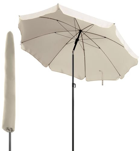 Menz Sonnenschirm Strand 3-IN-1 SET, Beige - UPF 50+ Strandschirm mit Bodenhülse und Schutzhülle, Strandschirm windfest stabil Ø 180 cm, Sonnenschutz Strand und Balkon, Gartenschirm