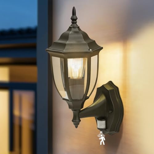 Aranzyec Motion Sensor Outdoor Wall Lights, PIR Outdoor Wall Light Mains Powered, Aluminum Outside Lantern, Waterproof Porch Light Fixtures Wall Mount for Entryway Doorway Garage, E27 Socket