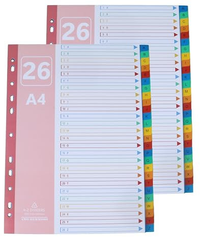 AMO HERMOSO 2er Alphabet Register für Ordner A4 A-Z, 26-Teiliges Trennblätter PP Plastik Registerblätter 1-26 für Schule, Büro
