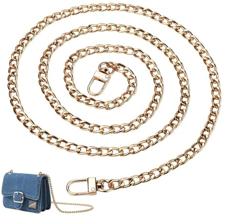 jwtyu Taschenkette 120cm Taschenkette Gold Metall Handtaschenketten Ersatzkette für Flacher Kettenrieme Umhängetasche Schulterriemen Geldbörse Taschenkette Gold Hochwertig