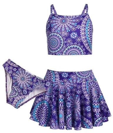 Arshiner Flicka bikiniset 3-pack sommar baddräkter barn tredelad tankini med kjol blomtryck badmode bikinis för flickor 5–15 år