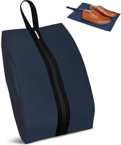 Shoe Bags for Travel, Waterproof Oxford Fabric, Zippered Shoe Storage Organiser with Handle, Lightweight Dustproof Shoe Pouch for Trainers, Gym, Business Trip, 16.5 x 9.8 Inches (Shoe Bag Navy Blue)