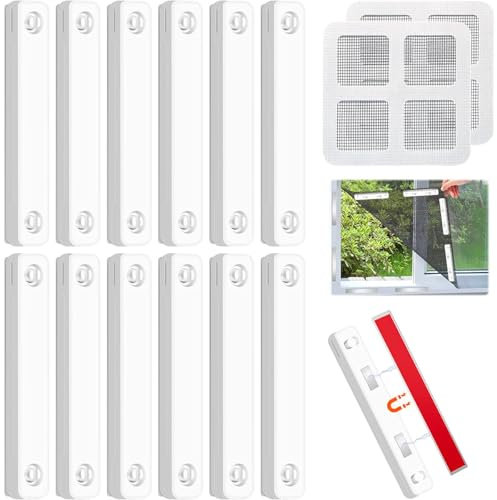 Magnetic Strips 12 Pcs Self-Adhesive Universal Strong Magnet Adhesive Screen Fixing Clips for Curtain Mesh Nets No Punching Installation for Mosquito Nets Door Curtains (White)
