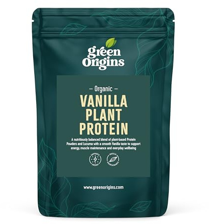 Green Origins Organic Vanilla Plant Protein Powder with Ginger, 63% Protein, 10 Servings, 300g, Vegan, Dairy Free, Gluten Free, No Added Sugar
