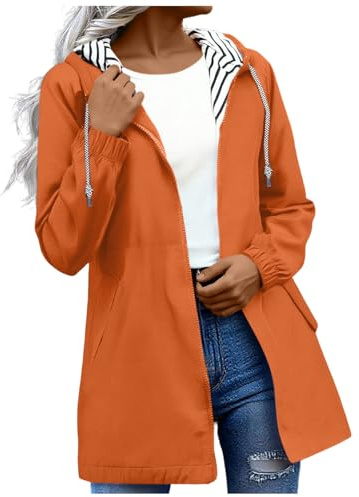 OVARA Hooded Raincoat Ladies Waterproof Jackets Womens Drawstring Zipper Rain Coat Hiking Cycling Lightweight Plus Size Windbreaker Jackets Windproof Trench Coats