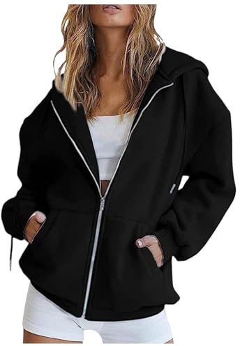 Felpa Donna con Zip 2026 Donna Felpa con Cappuccio Giacca Pile Autunno Invernale Manica Lunga Cotone Taglie Comode Hoodie Sweatshirt Classico Oversize Pullover per Sportiva Casual in Stile College