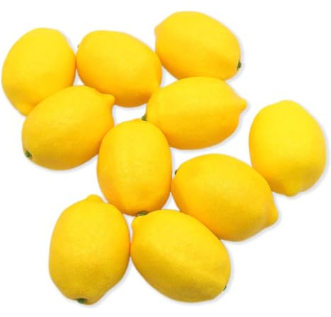 Pabbyeey 10 Piezas Limones Artificiales Amarillos Realistas, Frutas Falsas de Plástico para Decoración de Cocina, Mesa, Cuencos, Centros de Verano y Adornos de Fiesta