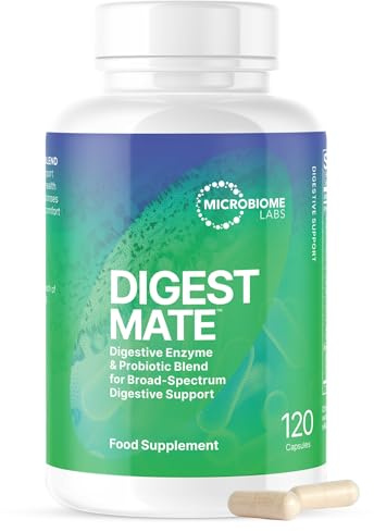 Microbiome Labs DigestMate – Digestive Enzyme Blend & Probiotics for Broad-Spectrum Gut Support, Spore Probiotic Supplement & 14 Enzymes for Complete Digestion - 120 Vegan Capsules