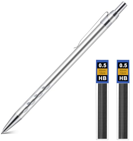 AOOSU Pennset, 0,5 mm mekaniska pennor, metallpenna med 2 st HB-penna för konstskrivning, teckning, skiss – silverprickig