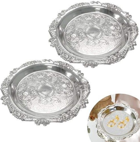 2PCS Vintage Silver Patterned Trinket Tray Set, Elegant Trinket Tray