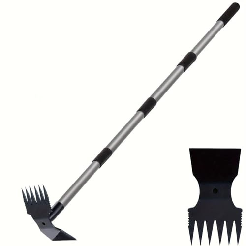 Azada de jardín con mango, 116 cm, doble azada de 3 dientes, rastrillo de malas hierbas de metal, multifuncional, herramientas de jardín, accesorios para aflojar, ventilar y deshierbar el suelo