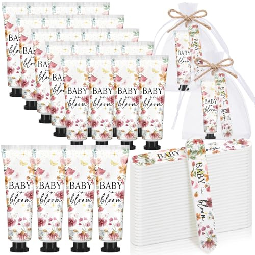 Landhoow 24 Sets/ 72 Pcs Baby in Bloom Baby Shower Hand Cream Nail File Gift Bulk Wildflower Favors for Guests Travel Size Thank You Gifts Organza Bags Birthday Decoration Souvenir for Winner Guests