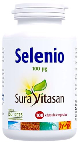 Sura Vitasan Selenio 100 Cápsulas - (L-Selenometionina) 100mcg - Alta Absorción y Biodisponibilidad - Apoyo a la Función Tiroidea, Sistema Inmunitario y Antioxidante - Cabello y Uñas