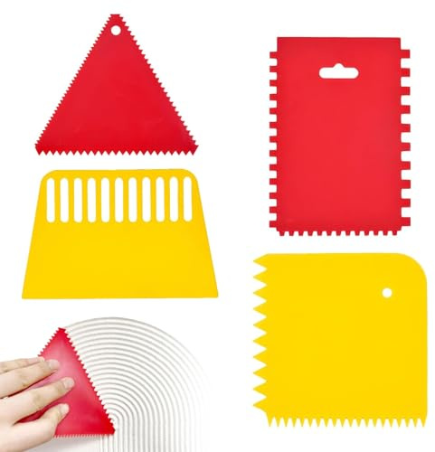 BIVYAX 4x llana dentada juego de llana dentadas Espátula dentada raspador llana de acabado mellado, Para la Aplicación Uniforme de Adhesivos, Colas y Azulejos
