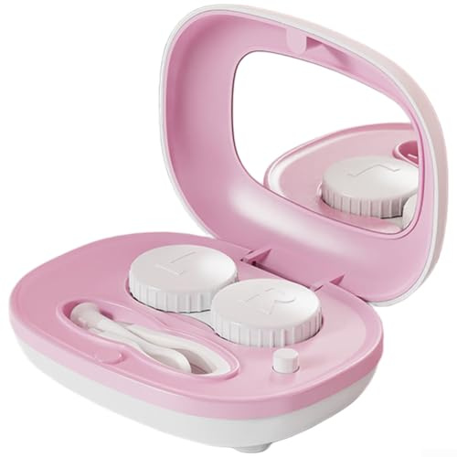 Portable Contact Lens Cleaner Machine - Vibrating Case for Soft, Hard & Coloured Lenses - Automatic Eye Lens Washer with 360° Cleaning for Travel(Pink (Large))