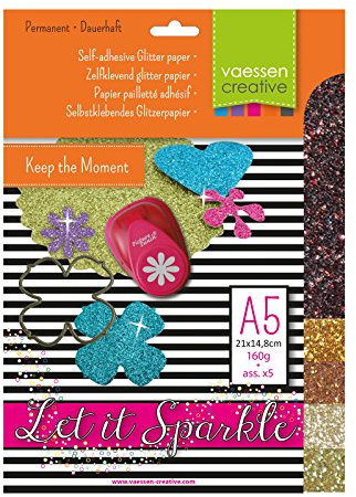 Florence Selbstklebend Glitzerfolie zum Basteln - Erdtöne - Papierbasteln 5 Stück - A5 Bastelpapier mit Glitzer für Scrapbooking, Stanzen und Kartengestaltung - 270 gsm