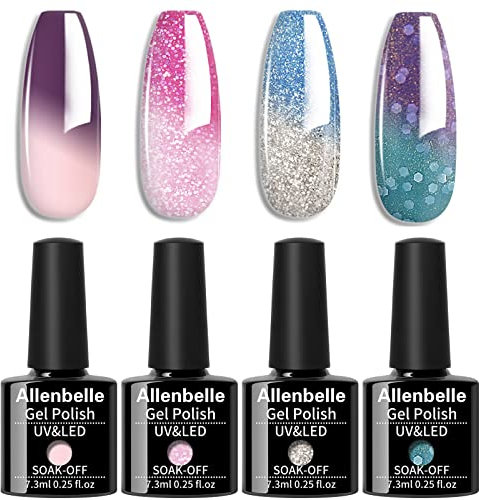 Allenbelle Smalto Semipermanente Camaleonte Nail Polish UV LED Gel Unghie (Kit di 4 pcs 7.3ML/pc) 007