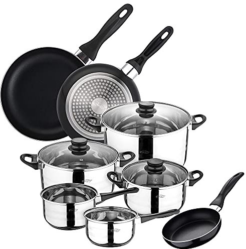 San Ignacio Set 3 Servizi+ Batteria Cucina 8 Pezzi padelle e Utensili, Metallo, Scuro, 24 cm