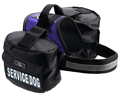Service Dog Harness with Removable Saddle Bag Backpack Carrier Traveling Carrying Bag. 2 Removable Patches. Please Measure Dog Before Ordering. Made by Doggie Stylz (Girth 24-31, Purple)
