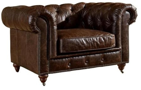 Crafters and Weavers Century Chesterfield Top Grain Vintage Leather Chesterfield Style Arm Chair