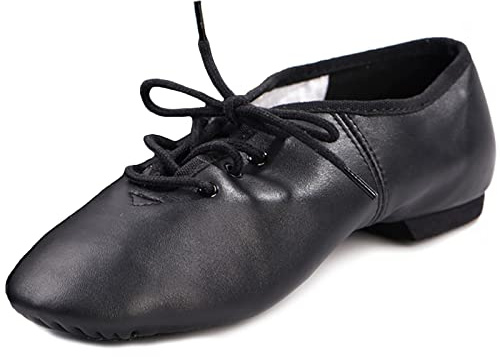 DANCEYOU Svarta jazzskor i läder, Lace-Up, jazztofflor, svart/brun, Svart, 40 EU