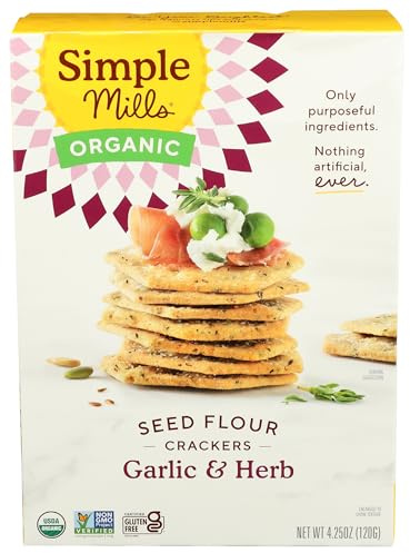Simple Mills Organic Seed Crackers, Garlic & Herb, Gluten Free, Flax Seed, Sunflower Seeds, Corn Free, Low-Calorie Snacks, Plant Based, Nutrient Dense, 4.25oz, Pack of 1