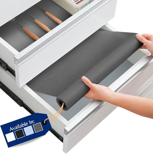 Linda’s Essentials Kitchen Drawer Liners (30 x 200 cm) - Non-Slip Shelf Liner & Cupboard Liners, Protects from Spills, Multi-Use Cabinet & Fridge Liner, Must Have Kitchen Accessory (Grey)