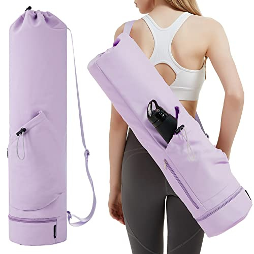 Bolsa Esterilla Yoga Bolsa Para Yoga Colchoneta Compartimento Húmedo Inferior Independiente Bolsillo Lateral con Cremallera y Bolsillo con Cordón Para Botella de Agua, Morado Patente Pendiente