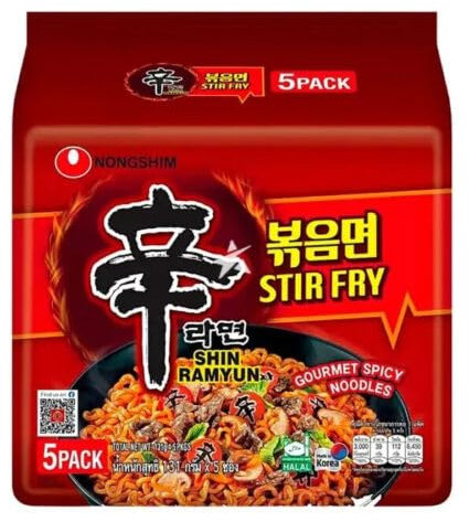 Nong Shim SHIN Ramyun Stir Fry Ramen Gourmet Spicy Noodles 131g by Starry Mart (5 Packs) HALAL