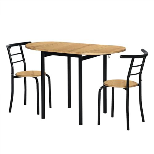 MOMMA HOME Set aus ausziehbarem Küchentisch und 2 Stühlen, Esstisch und 2 Stühlen, Schwarz / Eiche