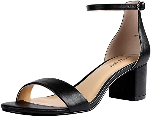 PIZZ ANNU Sandalias Mujer Verano Comodas Elegantes Zapatos Tacon Vestir Fiesta Boda Moda Tacones con Tira de Tobillo Ajustable Negro EU 36