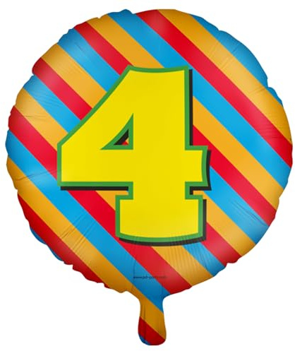 Folienballons * Zahlen 1-100 * als Deko für Kindergeburtstag, Geburtstag und Party | Ø46cm, für Luft + Helium | Happy Birthday Luftballons Ballons, Edition: 4. Geburtstag