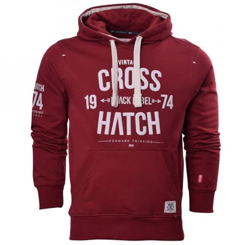 Crosshatch Mens Designer Casual Hooded Fleece Sweatshirt Jacket Overhead Pullover Red XL