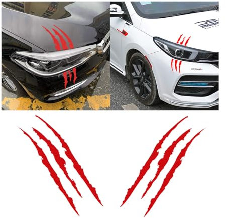 JNNJ 2 Stück Autoaufkleber Krallen Kratzer, Reflektierende Autoaufkleber Krallen Kratzer, Wasserdichtes Monster Kralle Kratzer Abziehbild, Für Motorräder(Rot)
