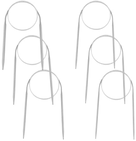 Aeelike 6 stycken rundstickor i rostfritt stål set 60 cm, ergonomiska sticknålar rund sticknål 2,5 mm/3,0 mm/3,5 mm/4,0 mm/4,5 mm/5,0 mm, hållbar rund sticknål set för stickning av ull och garn