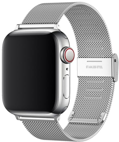 MMOBIEL Metall Uhrenarmband Kompatibel mit Apple Watch Band 42mm 44mm 45mm 49mm - Metall Edelstahl Ersatzarmband Kompatibel mit iWatch Ultra / 2 SE, Serie 9 8 7 6 5 4 3 2 1 – Silber