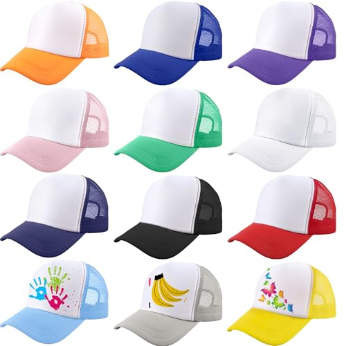 SGBETTER 12 Pack Child Trucker Hats Bulk DIY Sublimation Baseball Cap Blank Mesh Trucker Cap for Kids Summer Outdoor Sports, 12 Colors (UK, Alpha, One Size, Color Set 2)
