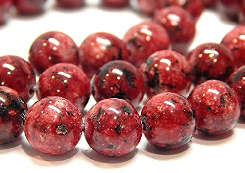 Perlin Diaspro - Perline rotonde, 6 mm, 60 pezzi, pietre semipreziose per gioielli (rosso)