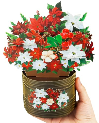 CNLITIHEKA Tarjetas de felicitación de ramo de flores de Navidad, tarjetas de Navidad emergentes en 3D, planta de pascua, tarjetas de Navidad, tarjetas de regalo de vacaciones para Acción de Gracias,