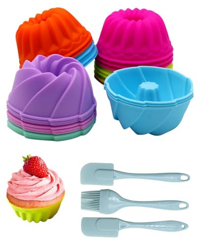 HTRTRR Stampini per muffin in silicone, 24 pezzi, stampi riutilizzabili per muffin, stampi per ciambelle, stampi per pane e torte, stampi per dolci