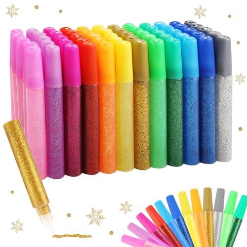 Povxlum 60 Pcs Glitter Glue Pens Bulk 12 Colors 10 ml Crafts Glitter Glue for Kids for Craft Supplies Set Card Making Supplies Arts and Crafts for Kids