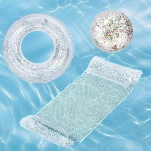 YANGUN Matelas Piscine, Bouée Gonflable, Ballon de Plage Gonflabl avec Paillettes, Accessoires de Fête d'Été pour La Piscine, Convient aux Enfants et aux Adultes