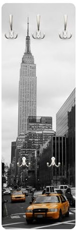 Wandgarderobe inkl. 5 Haken Skyline Stadt platzsparendes Design - Made in Germany - Stadt Modern Flurgarderobe schwarz schmal Garderobenpaneel 1578