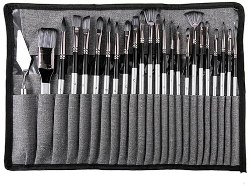 Professionellt penselset, 24 stycken, flera stilar för akrylolja, akvarellfärg, med förvaringsrulle