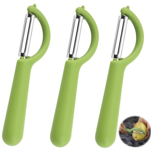 3PCS Pelador Universal, Pelador De Patatas, Tomate y Kiwi, Frutas y Verduras Multifuncional, Pela Patatas Y Verduras Con Cuchilla Giratoria Acero Inoxidable, Patatas Y Tomates Antideslizante